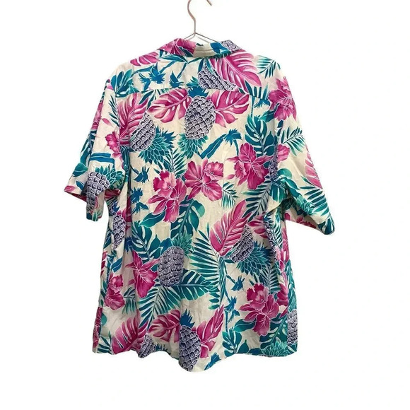 Hilo Hattie Blue Short Sleeve Tropical Floral Print Hawaiian Shirts Size 4XL - Picture 4 of 4